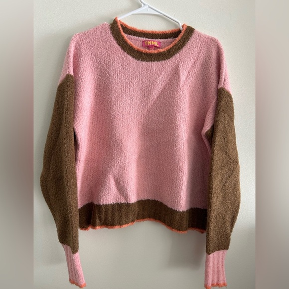 THML Sweaters - THML Pink and Brown Crew Neck Sweater